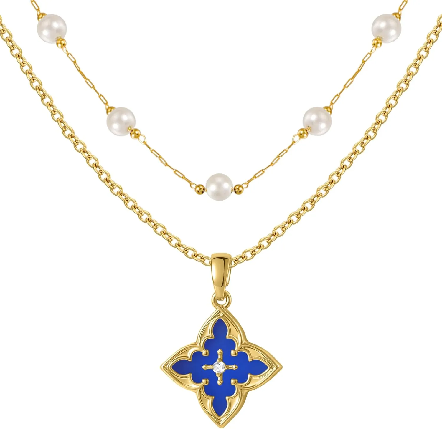 Gold Clover Necklace & Glass Bead Chain Jewelry Set Dainty 14K Gold Plated Pendant Necklace Adjustable Choker Charm Colorful Clover Pendant Lucky Necklaces for Women.