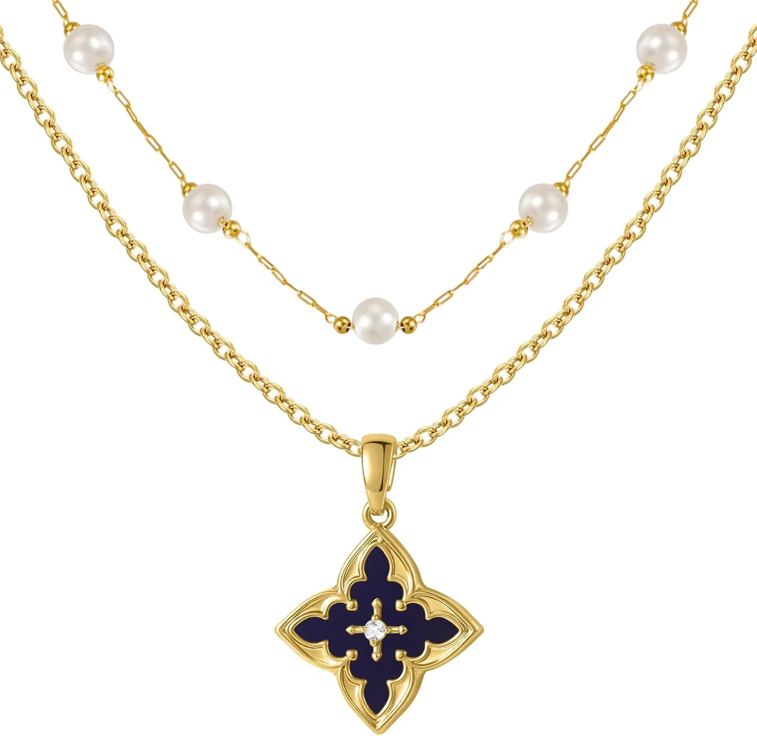 Gold Clover Necklace & Glass Bead Chain Jewelry Set Dainty 14K Gold Plated Pendant Necklace Adjustable Choker Charm Colorful Clover Pendant Lucky Necklaces for Women.