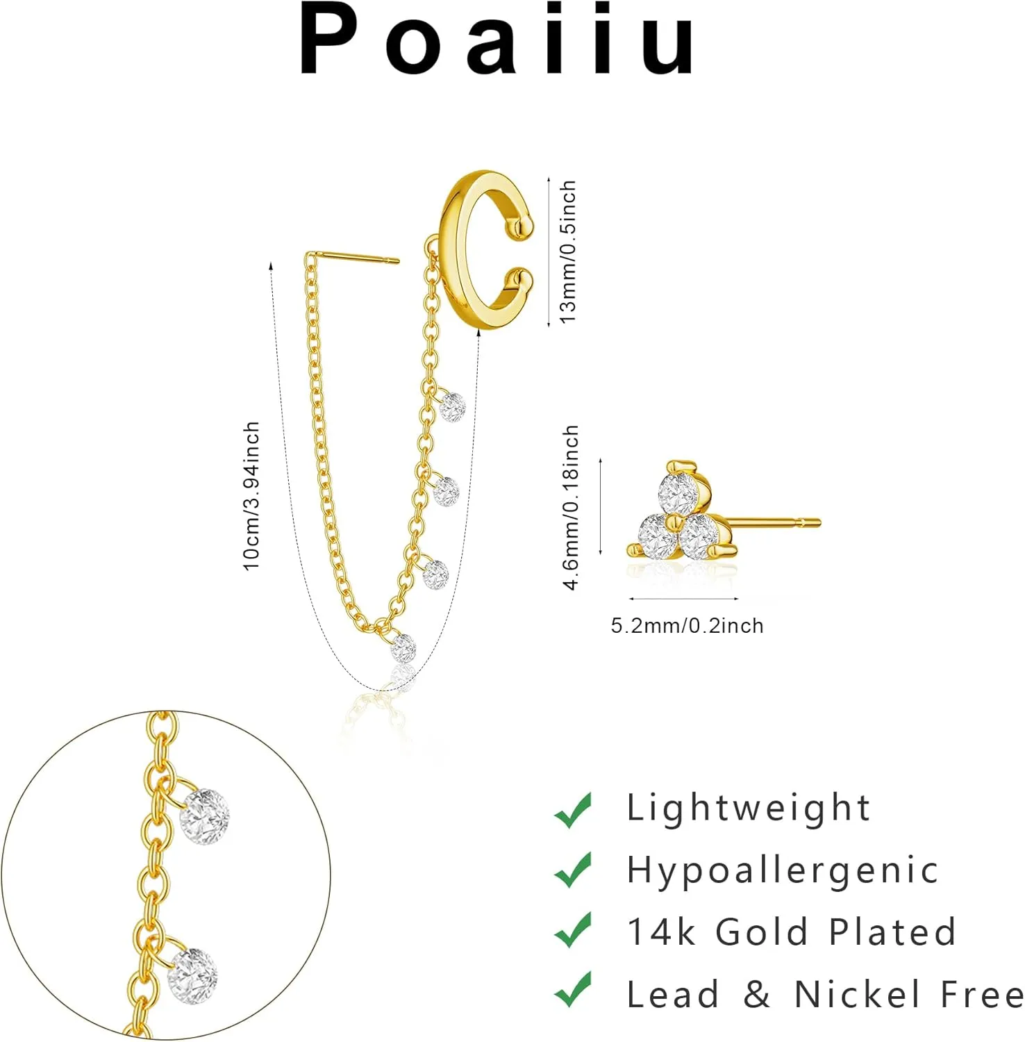 Gold Earrings - Women's Trendy 14K Gold Hoop Set for Multiple Piercing, Dainty Dangle Huggie & Cartilage Cubic Zirconia Stud Earrings