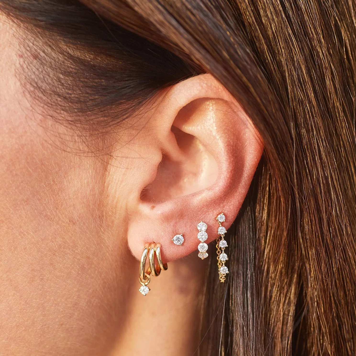 Gold Earrings - Women's Trendy 14K Gold Hoop Set for Multiple Piercing, Dainty Dangle Huggie & Cartilage Cubic Zirconia Stud Earrings