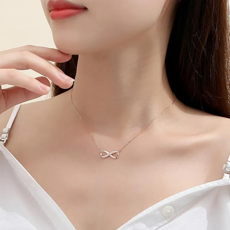 Gold Infinity Necklace for Women Silver Cubic Zirconia Pendant Necklace Trendy Crystal Love Symbol Necklace Delicate Forever Love Jewelry