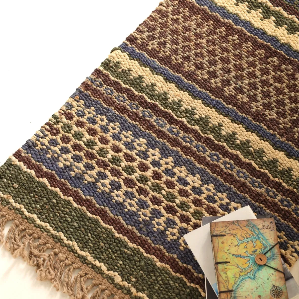 Green Sustainable Floor Rug In 2 x 3 ft | Geometric Pattern | Handcrafted In India