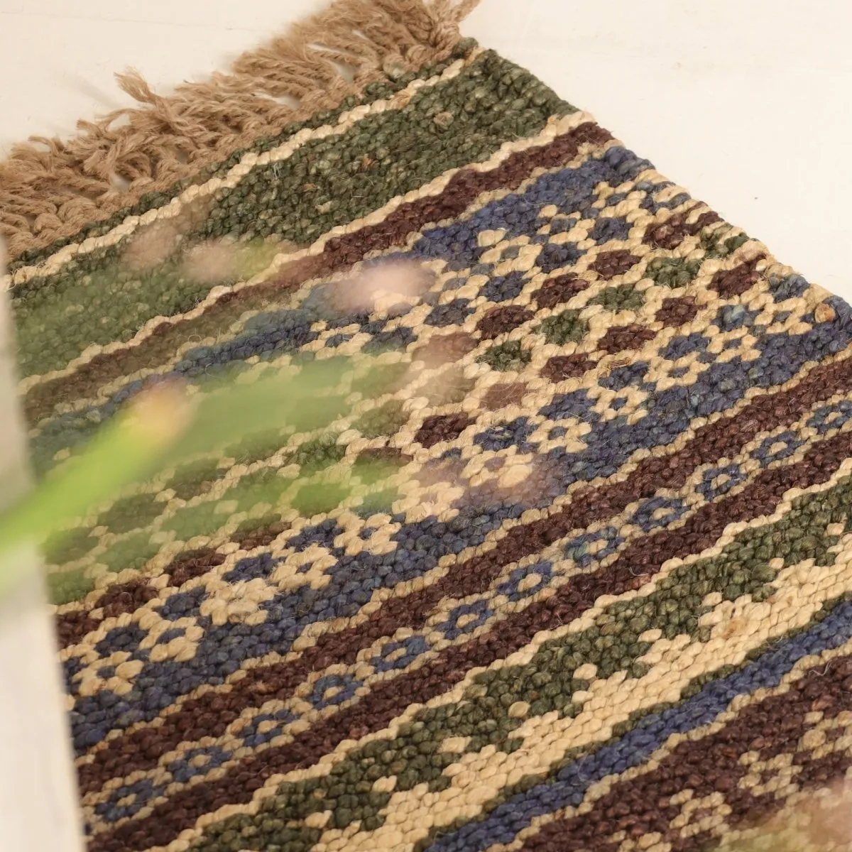 Green Sustainable Floor Rug In 2 x 3 ft | Geometric Pattern | Handcrafted In India