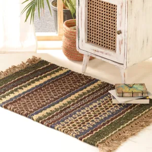 Green Sustainable Floor Rug In 2 x 3 ft | Geometric Pattern | Handcrafted In India
