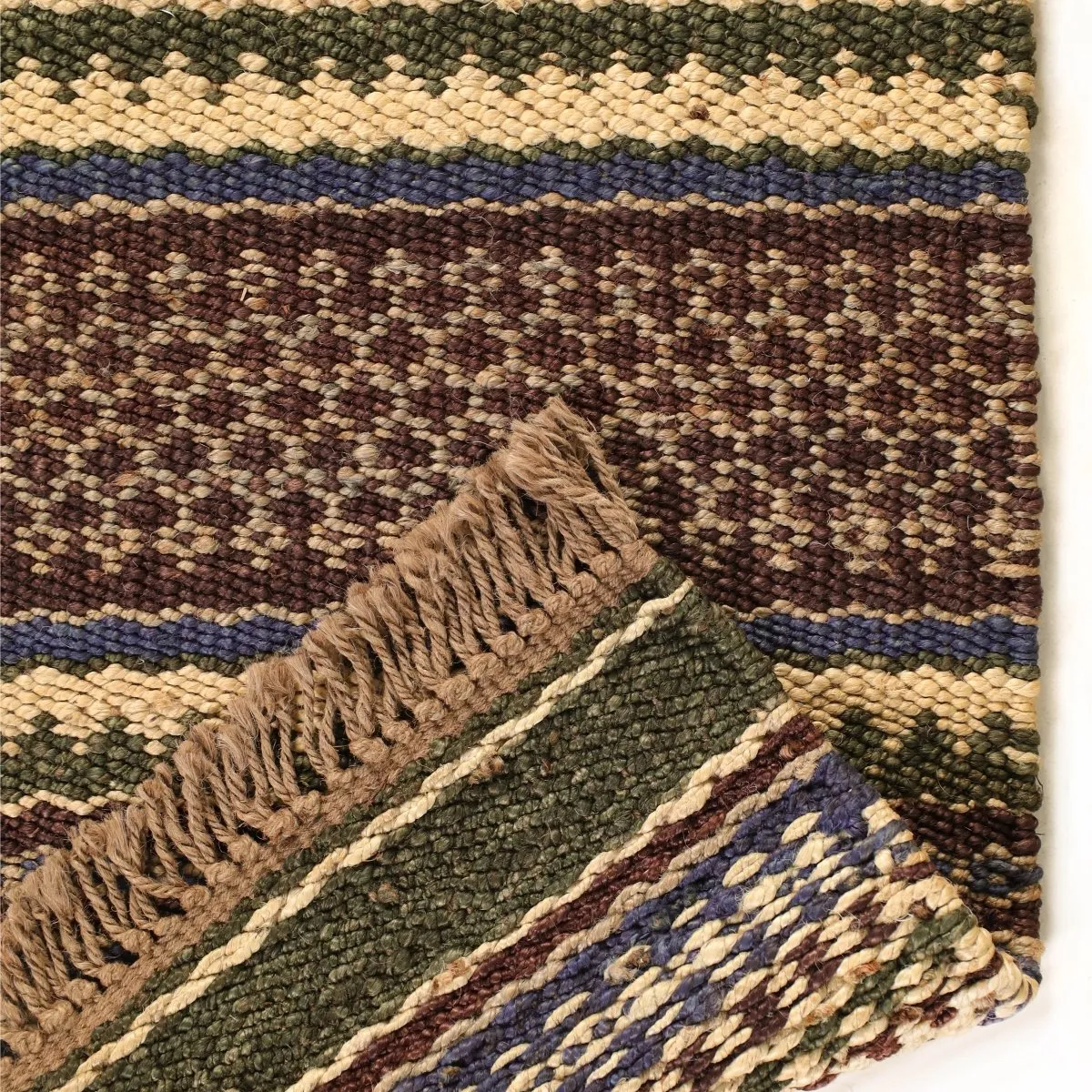 Green Sustainable Floor Rug In 2 x 3 ft | Geometric Pattern | Handcrafted In India
