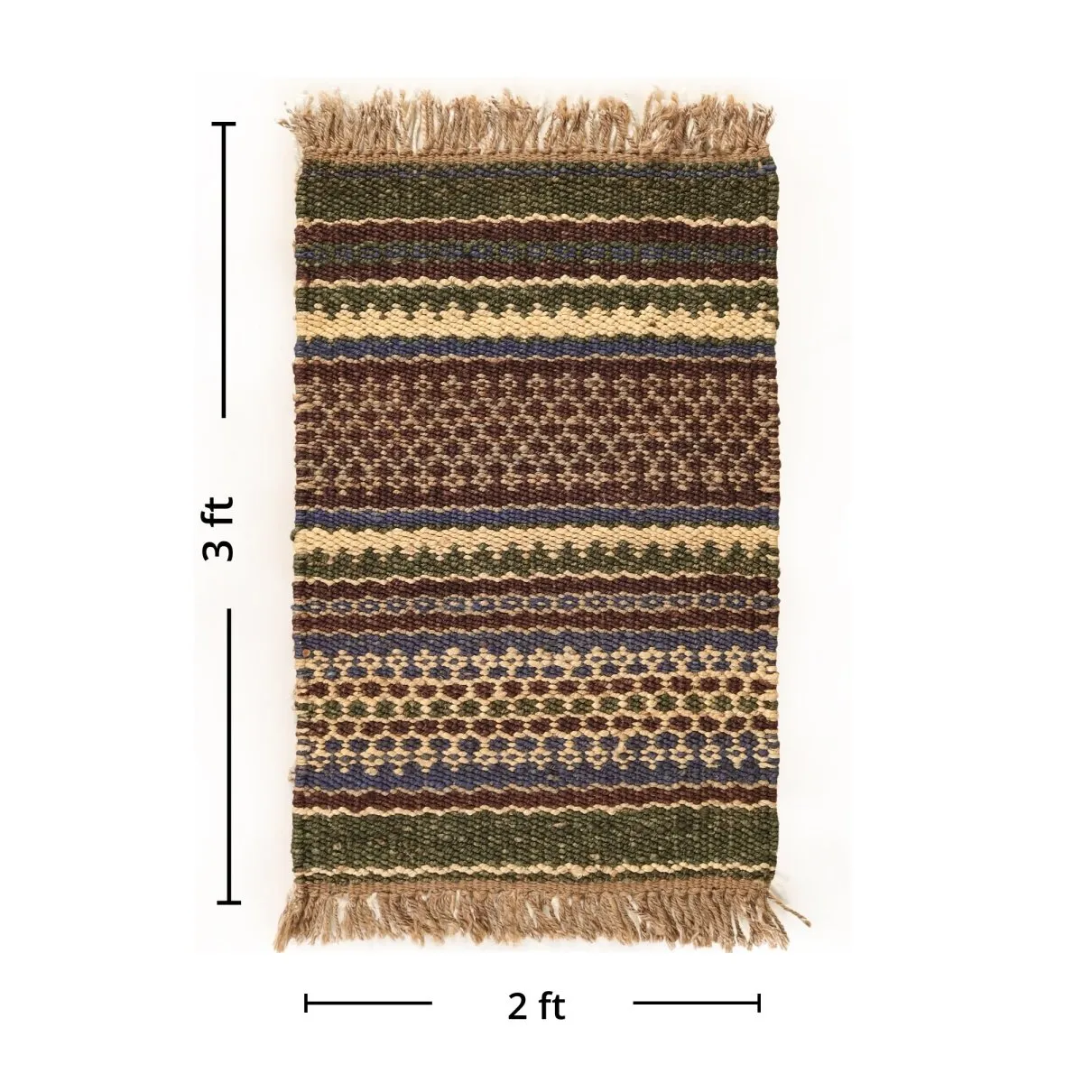 Green Sustainable Floor Rug In 2 x 3 ft | Geometric Pattern | Handcrafted In India