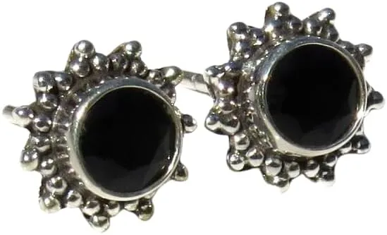 Handmade Black Onyx Tiny Silver Studs Jewelry, Onyx Studs, Studs For Gift, Gifts For Her or Him, Minimalist Black Onyx Studs