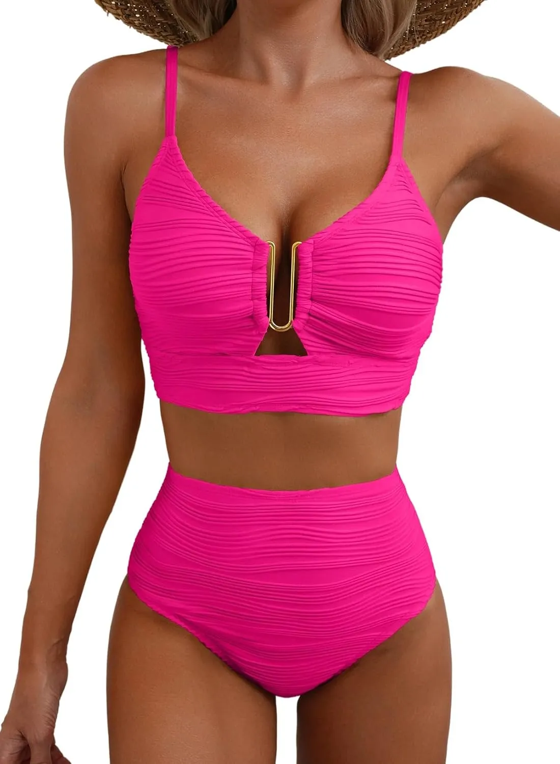 Herseas 2 Piece Bestselling Bikini Set U-Wire Cutout Swimsuit High Waisted Textured 2025 Summer Beach Swim Bathing Suits