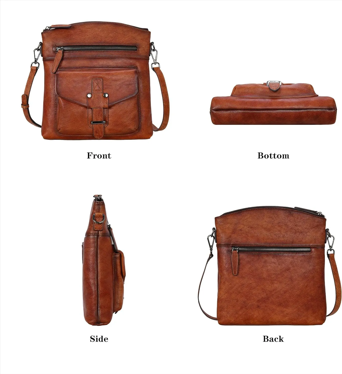HESHE Leather Crossbody Bags for Women Satchel Purses Shoulder Purses and Handbags Cross Body Bag with Multi Pockets