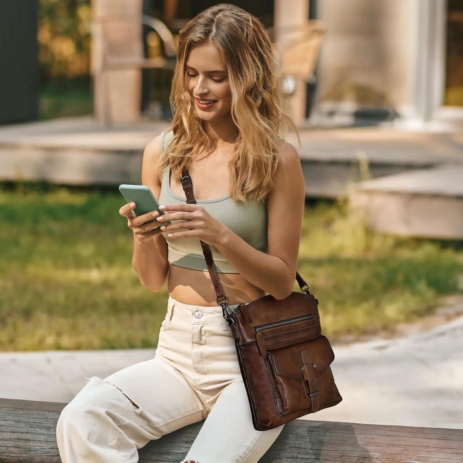 HESHE Leather Crossbody Bags for Women Satchel Purses Shoulder Purses and Handbags Cross Body Bag with Multi Pockets