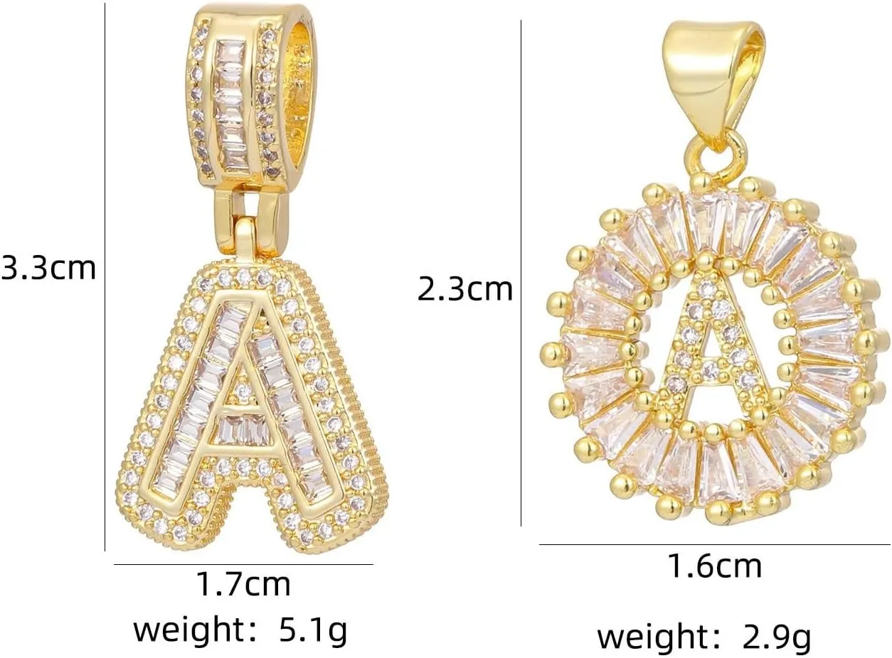 Initial Letter Pendant Necklaces - 2 Pack with Zircon Stones for Women,Two Initial Name Alphabet 26 A-Z Necklaces