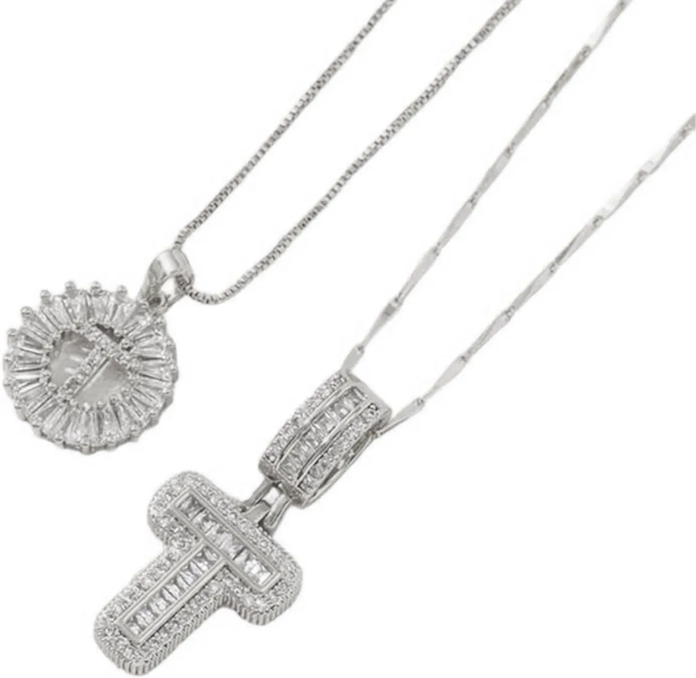 Initial Letter Pendant Necklaces - 2 Pack with Zircon Stones for Women,Two Initial Name Alphabet 26 A-Z Necklaces