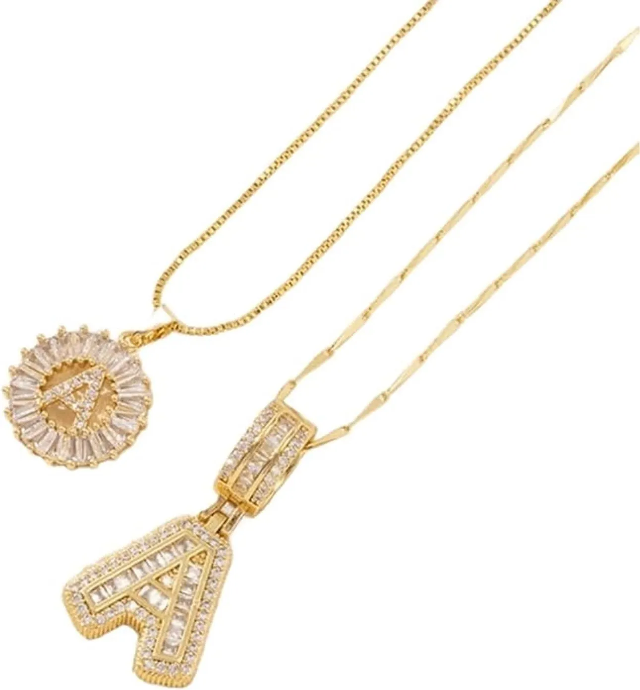 Initial Letter Pendant Necklaces - 2 Pack with Zircon Stones for Women,Two Initial Name Alphabet 26 A-Z Necklaces