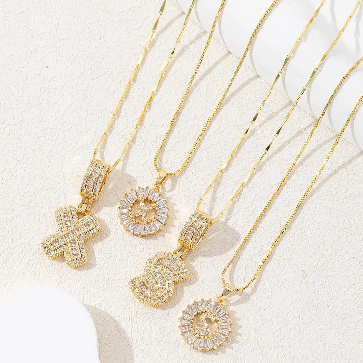 Initial Letter Pendant Necklaces - 2 Pack with Zircon Stones for Women,Two Initial Name Alphabet 26 A-Z Necklaces