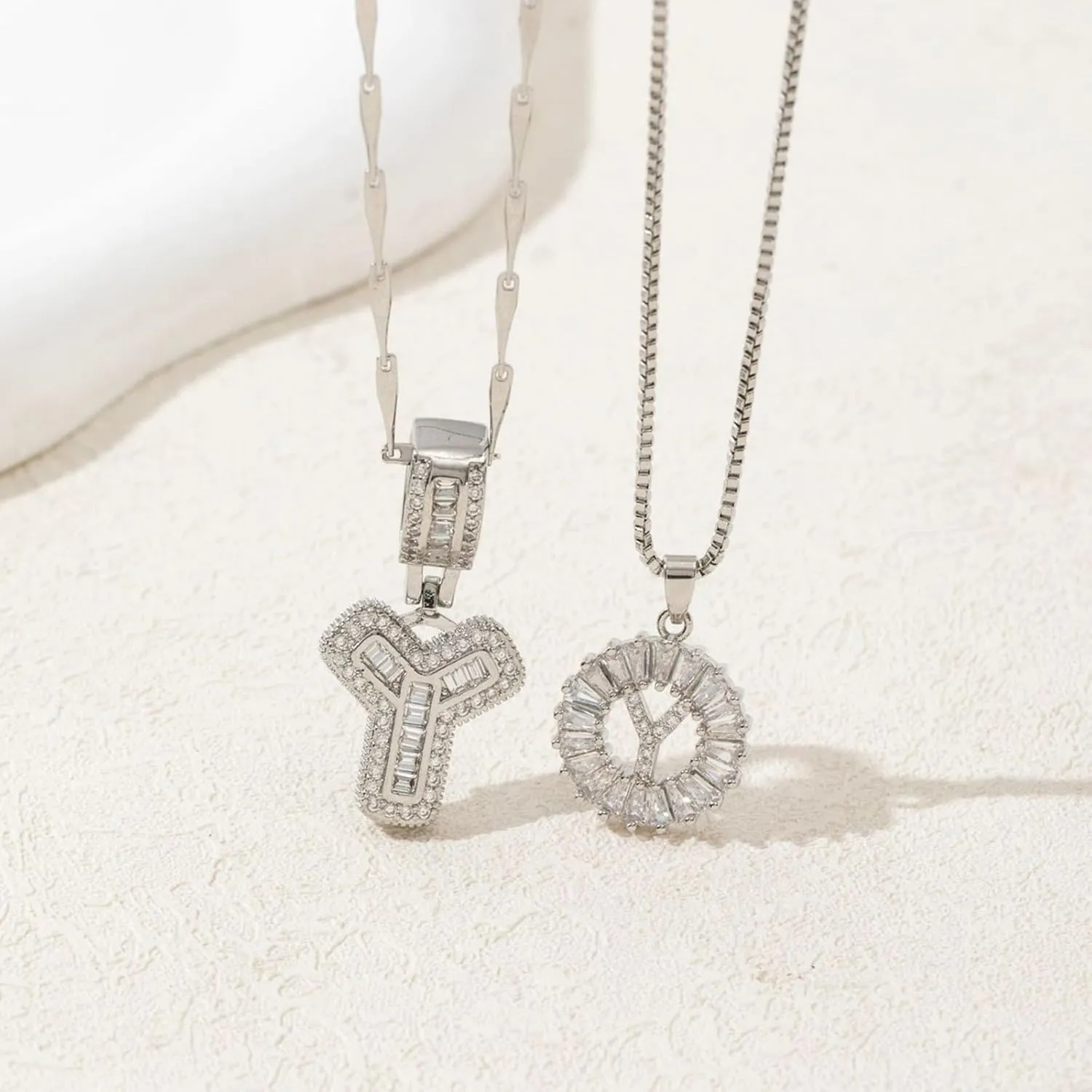 Initial Letter Pendant Necklaces - 2 Pack with Zircon Stones for Women,Two Initial Name Alphabet 26 A-Z Necklaces