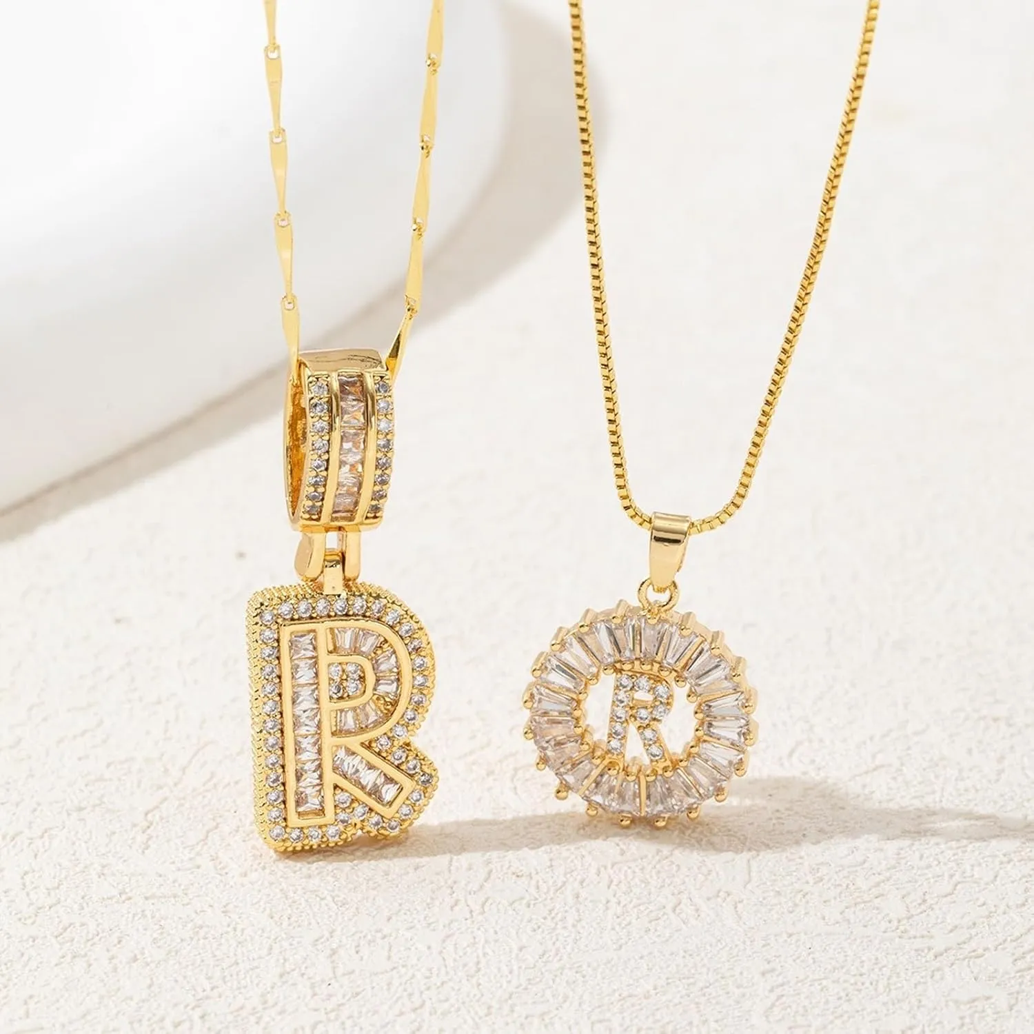 Initial Letter Pendant Necklaces - 2 Pack with Zircon Stones for Women,Two Initial Name Alphabet 26 A-Z Necklaces