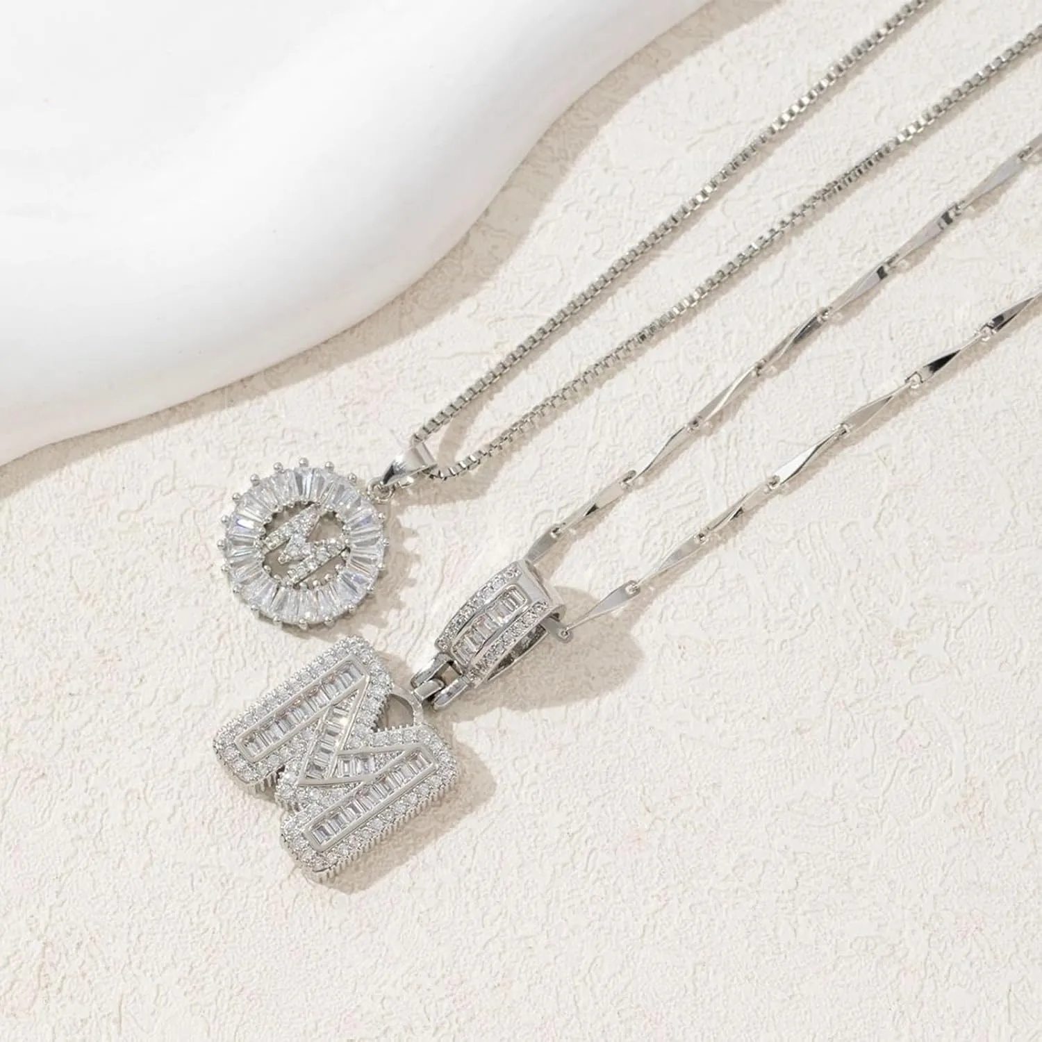 Initial Letter Pendant Necklaces - 2 Pack with Zircon Stones for Women,Two Initial Name Alphabet 26 A-Z Necklaces
