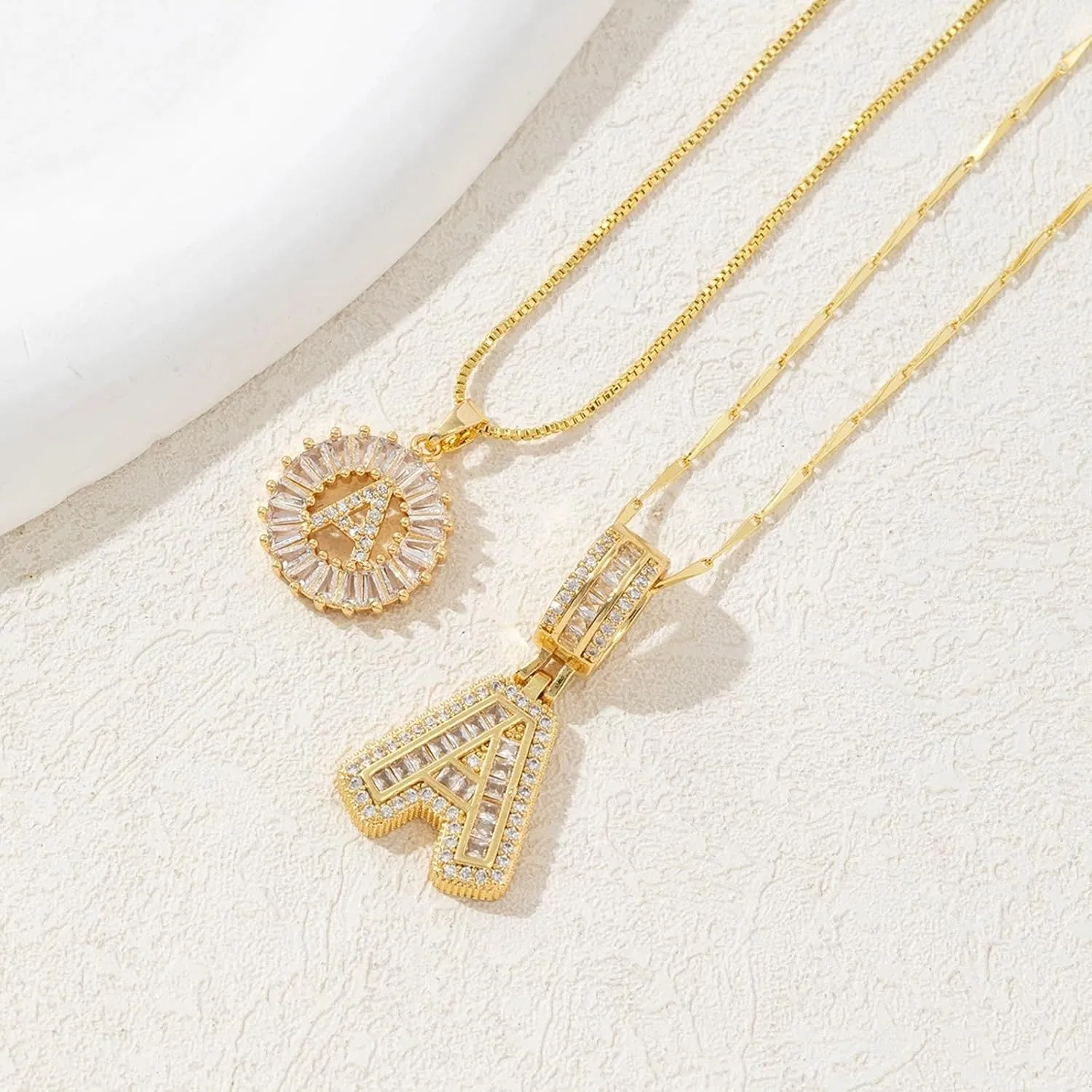 Initial Letter Pendant Necklaces - 2 Pack with Zircon Stones for Women,Two Initial Name Alphabet 26 A-Z Necklaces