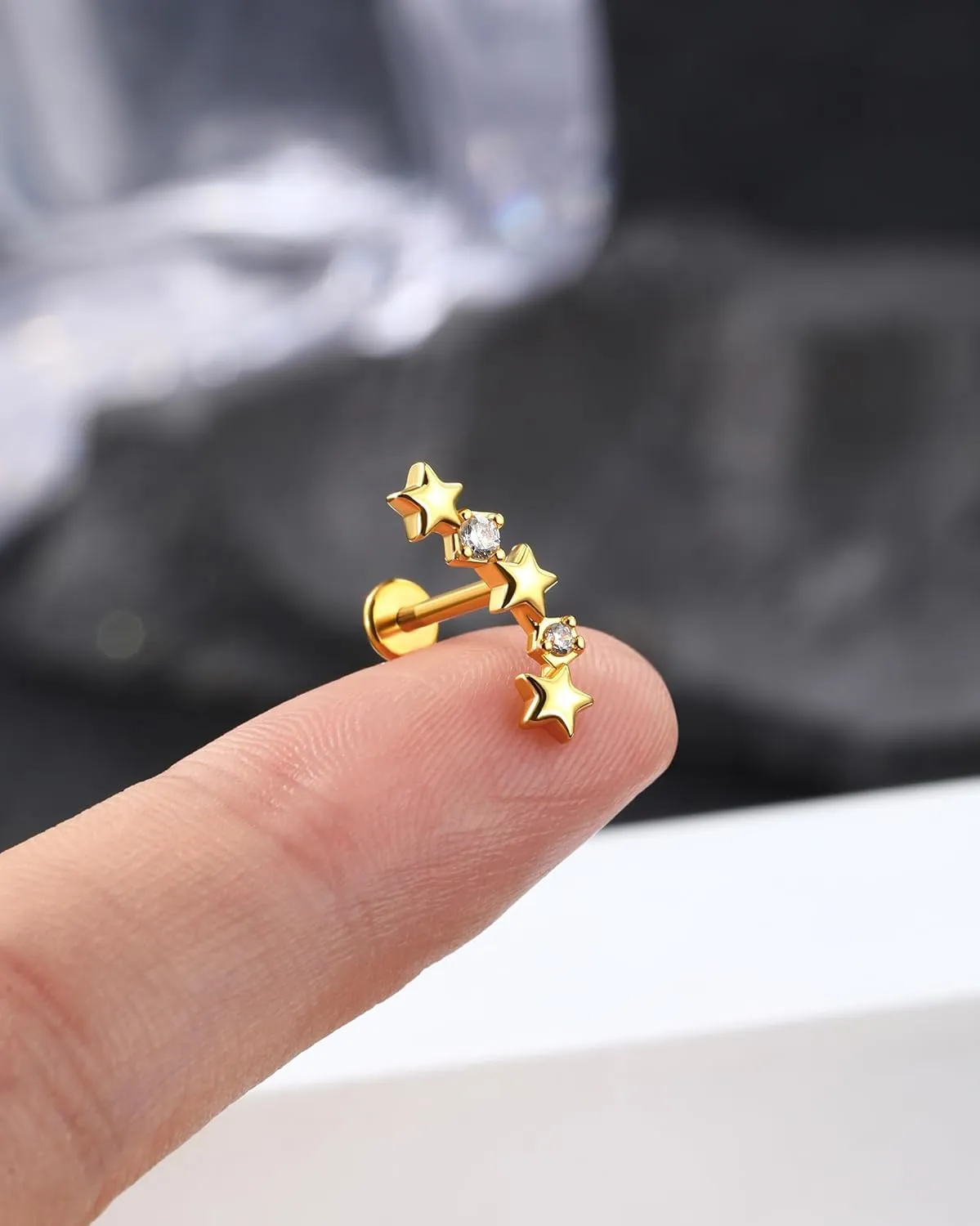 Jewseen 16g Internally Threaded Flat Back Earrings 316L Stainless Steel Star Helix Earrings Heart Cartilage Stud Earrings Gold Lip Piercing Jewelry Nose Stud for Women