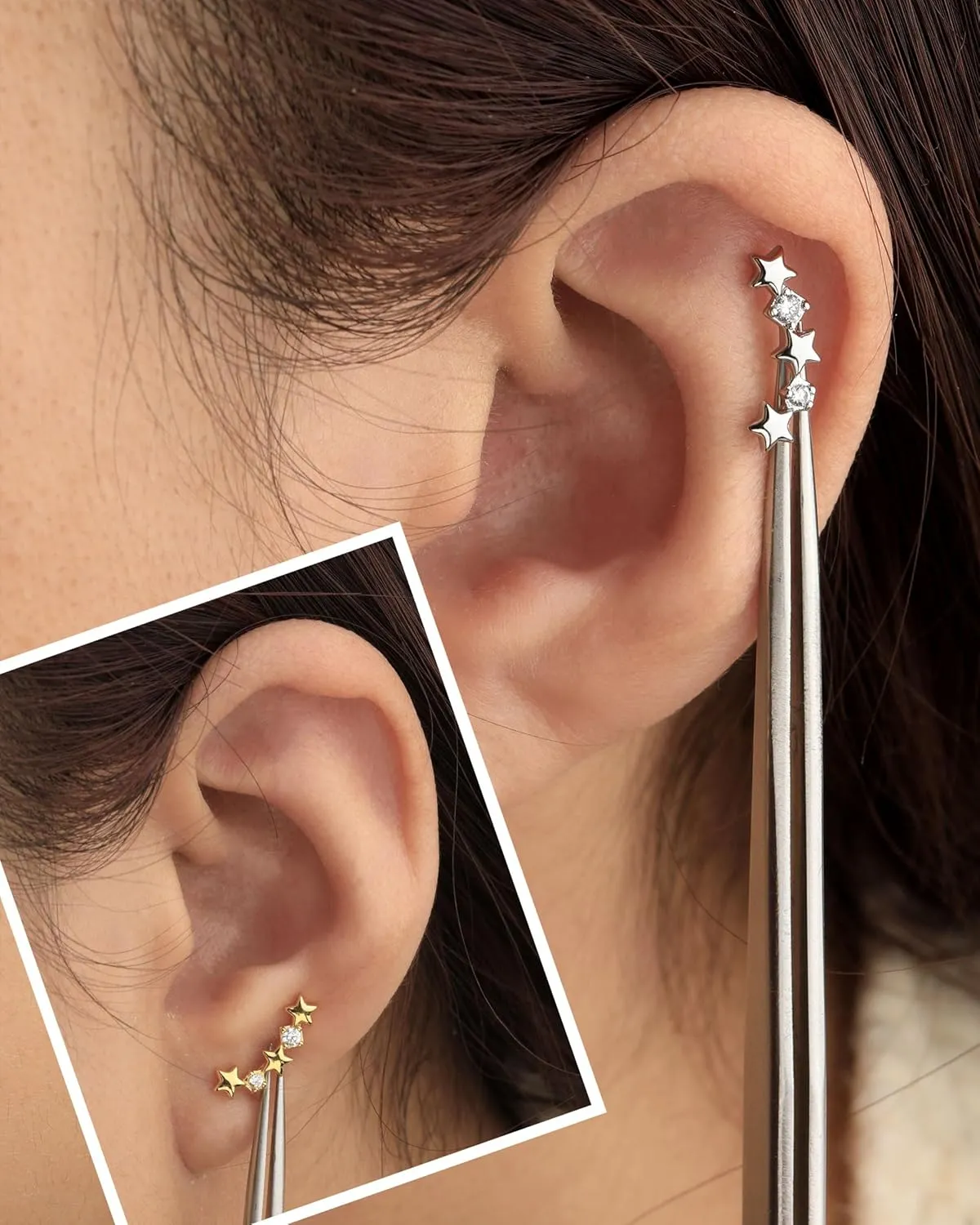 Jewseen 16g Internally Threaded Flat Back Earrings 316L Stainless Steel Star Helix Earrings Heart Cartilage Stud Earrings Gold Lip Piercing Jewelry Nose Stud for Women
