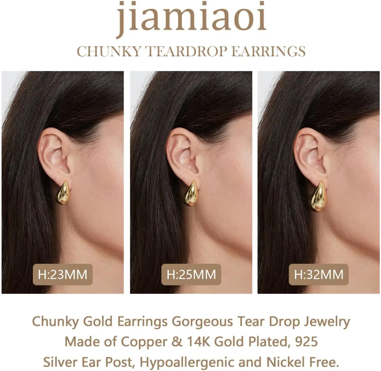 jiamiaoi Elegant Chunky Teardrop Earrings Dangle Drop Earrings for Women Silver and Gold Tear Drop Jewelry