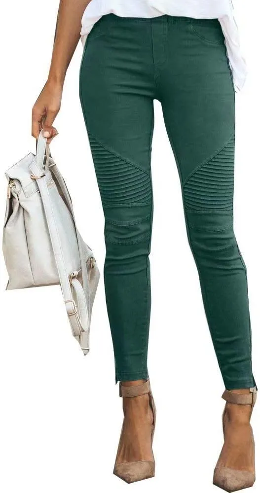 JIURI Womens High Waisted Moto Jeggings Solid Skinny Trousers Pencil Full Carpi Leggings Stretchy Slim Pants