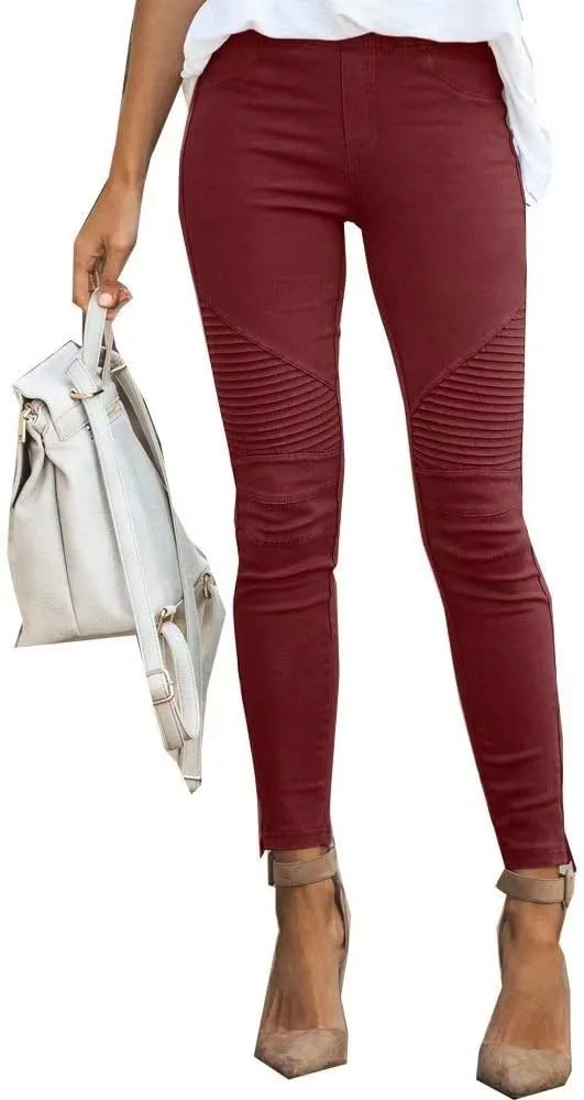 JIURI Womens High Waisted Moto Jeggings Solid Skinny Trousers Pencil Full Carpi Leggings Stretchy Slim Pants