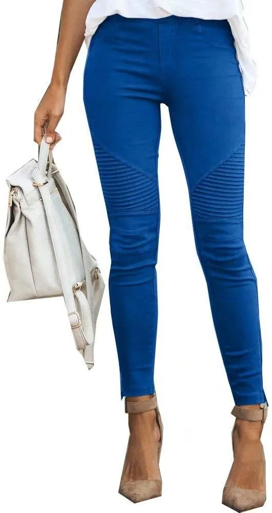JIURI Womens High Waisted Moto Jeggings Solid Skinny Trousers Pencil Full Carpi Leggings Stretchy Slim Pants