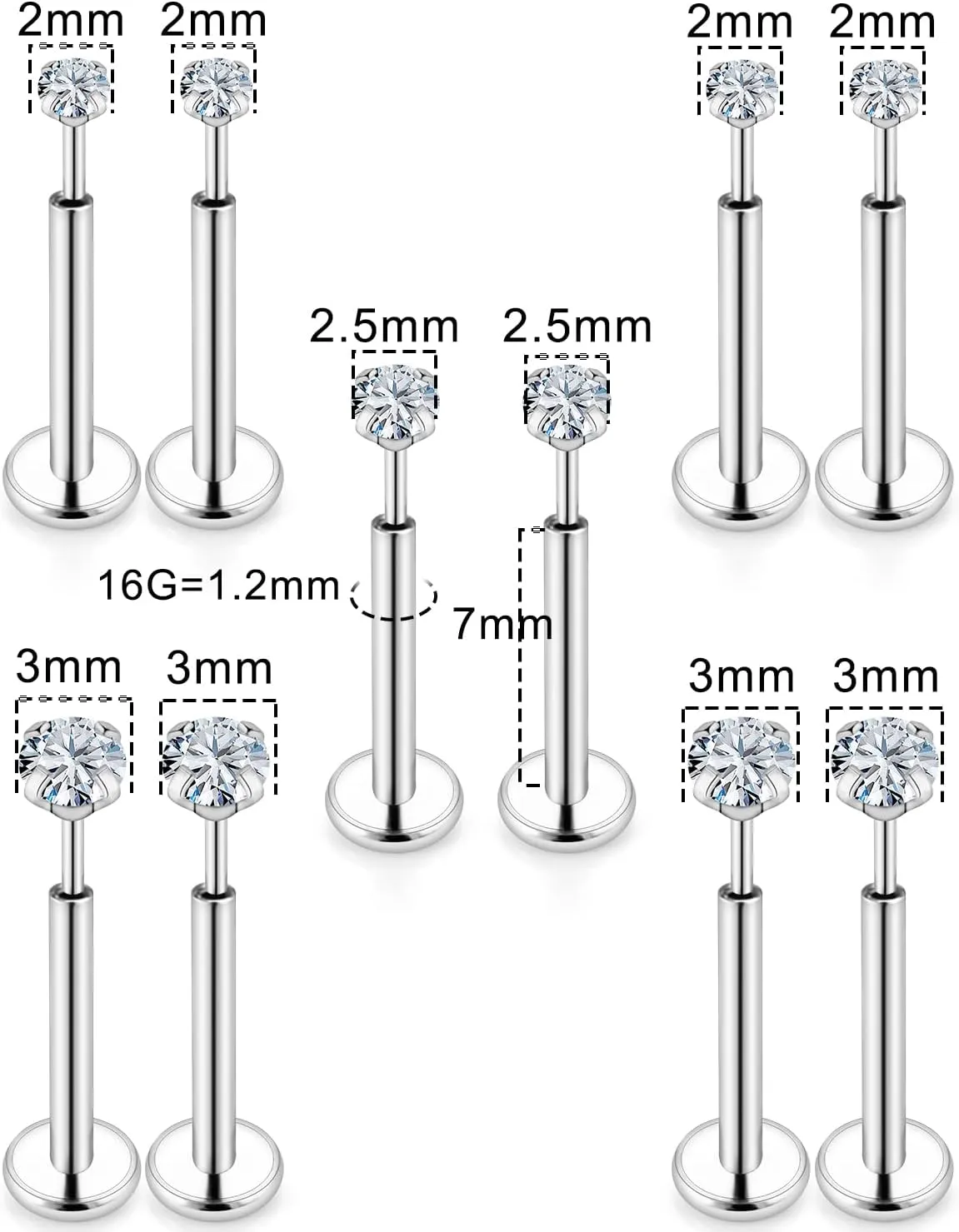 Kridzisw 20G 18G 16G Nose Rings Studs 316L Surgical Steel Flat Back Threadless Push in Nose Studs Screw L-Shaped Nose Rings Tragus Cartilage Helix Earrings Piercing Jewelry for Women Men