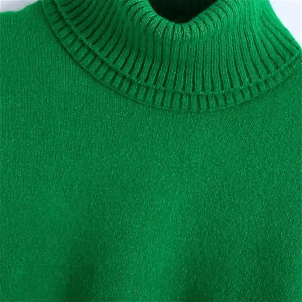 Ladies with Ribbed Edges Loose Knit Sweater Vintage High Neck Long Sleeve Women's Pullover Chic Tops(Gray,Large)