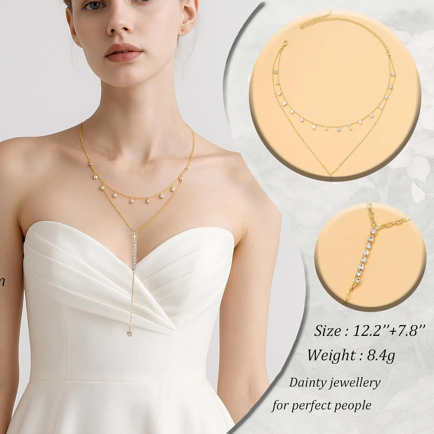 Layered Necklaces for Women Dainty Boho Hypoallergenic Wedding Jewelry Adjustable CZ Y Shaped Long Necklaces for Women Prom Accessories
