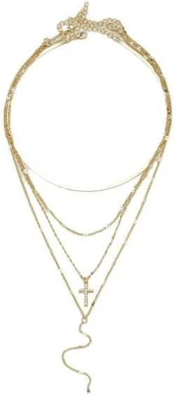 Layered Necklaces for Women Dainty Gold Necklace 14K Gold Plated Herringbone Necklace for Women Pearl Cross Necklace Paperclip Cuban Figaro Rope Satellite Chain Gold Choker Trendy Jewelry Gift