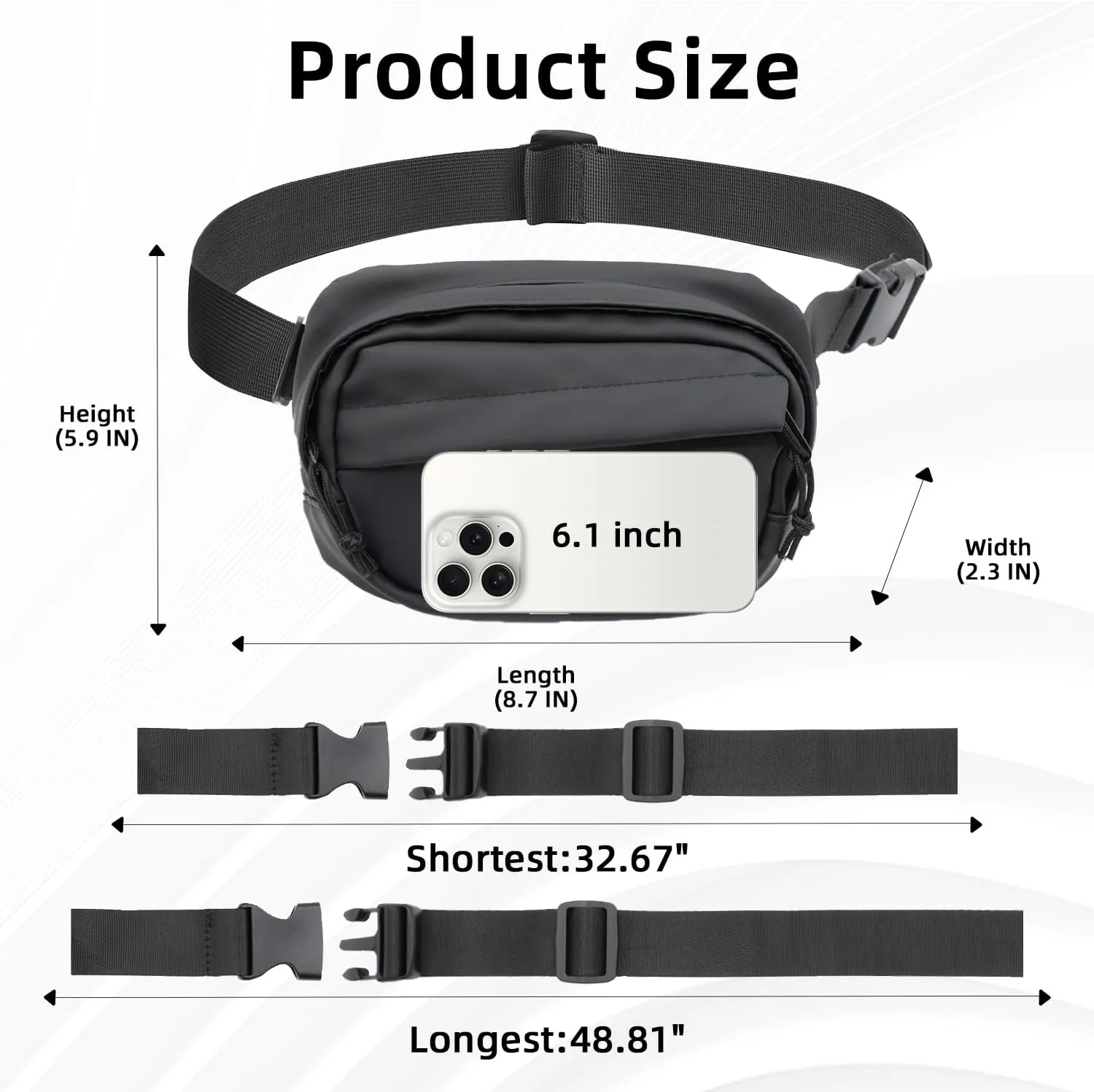 Leather Fanny Pack Unisex Mini Everywhere Belt Bag Waterproof Crossbody Bags Bum Bag for Running Hiking Travel Workout Adjustable Strap Black