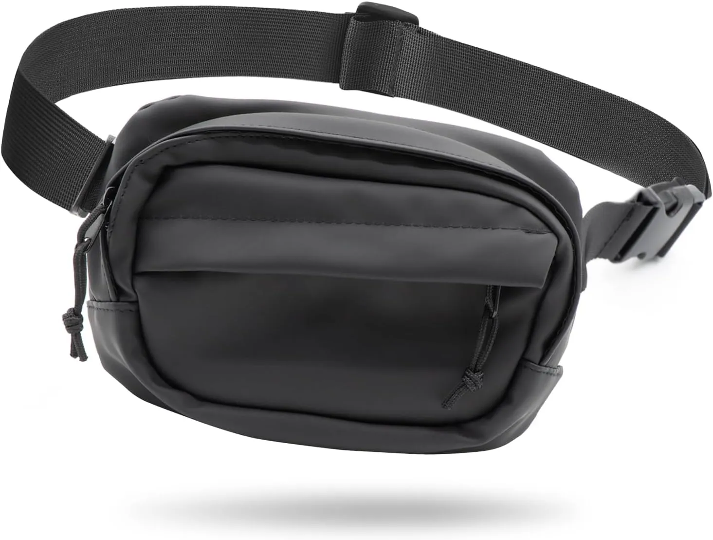 Leather Fanny Pack Unisex Mini Everywhere Belt Bag Waterproof Crossbody Bags Bum Bag for Running Hiking Travel Workout Adjustable Strap Black