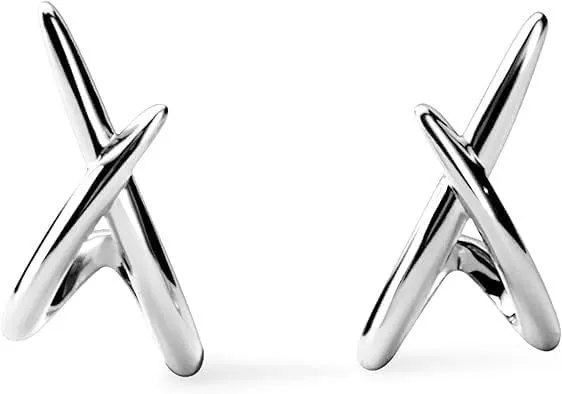 LINEAR LUX 14K Gold Plated Stud Earrings for Women Dainty Criss Cross Design Hypoallergenic Minimalist Trendy Everyday Simple Elegant Jewelry Gifts