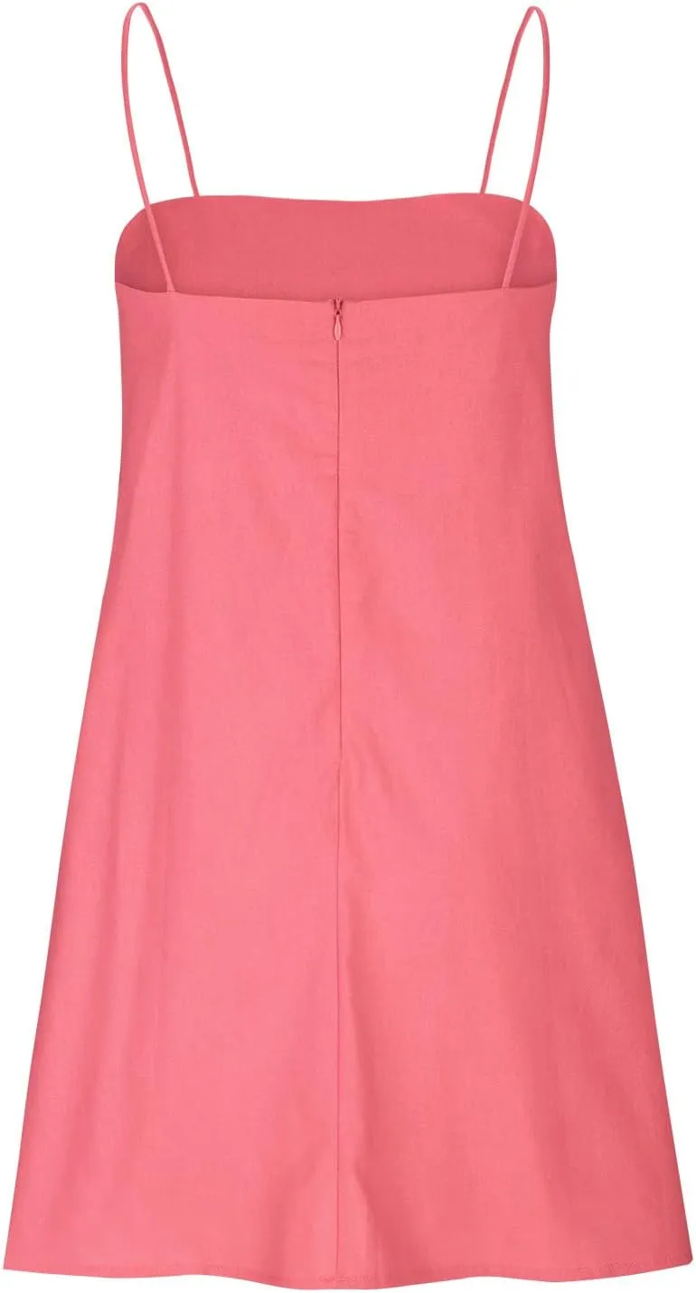 Linen Mini Dress Women Spaghetti Strap Summer Dress Loose Sleeveless Beachwear A-Line Casual Dress Short Cami Dress