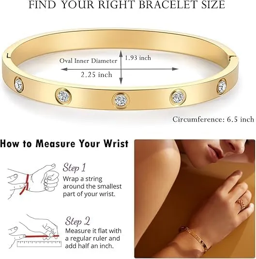 Luxury Crystal Bangle Braceletfor Women, Gold Plated Stainless Steel, Rhinestone Accents, Jewelry Birthday Gift for Women Love Bracelet