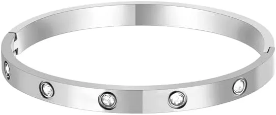 Luxury Crystal Bangle Braceletfor Women, Gold Plated Stainless Steel, Rhinestone Accents, Jewelry Birthday Gift for Women Love Bracelet