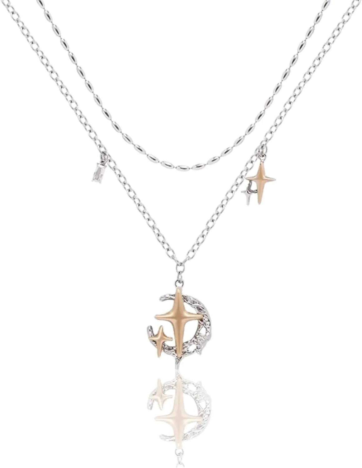 Luxury Layered Moon & Star Necklace - Sterling Silver Celestial | Hypoallergenic Dainty Jewelry Gift for Women
