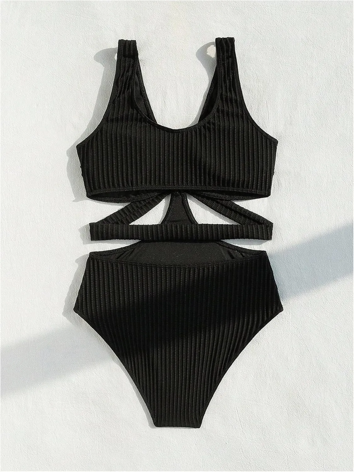 MakeMeChic Women's One Piece Swimsuit Deep V Neck Ring Linked Cut Out Knitted Bikini Bathing Suit