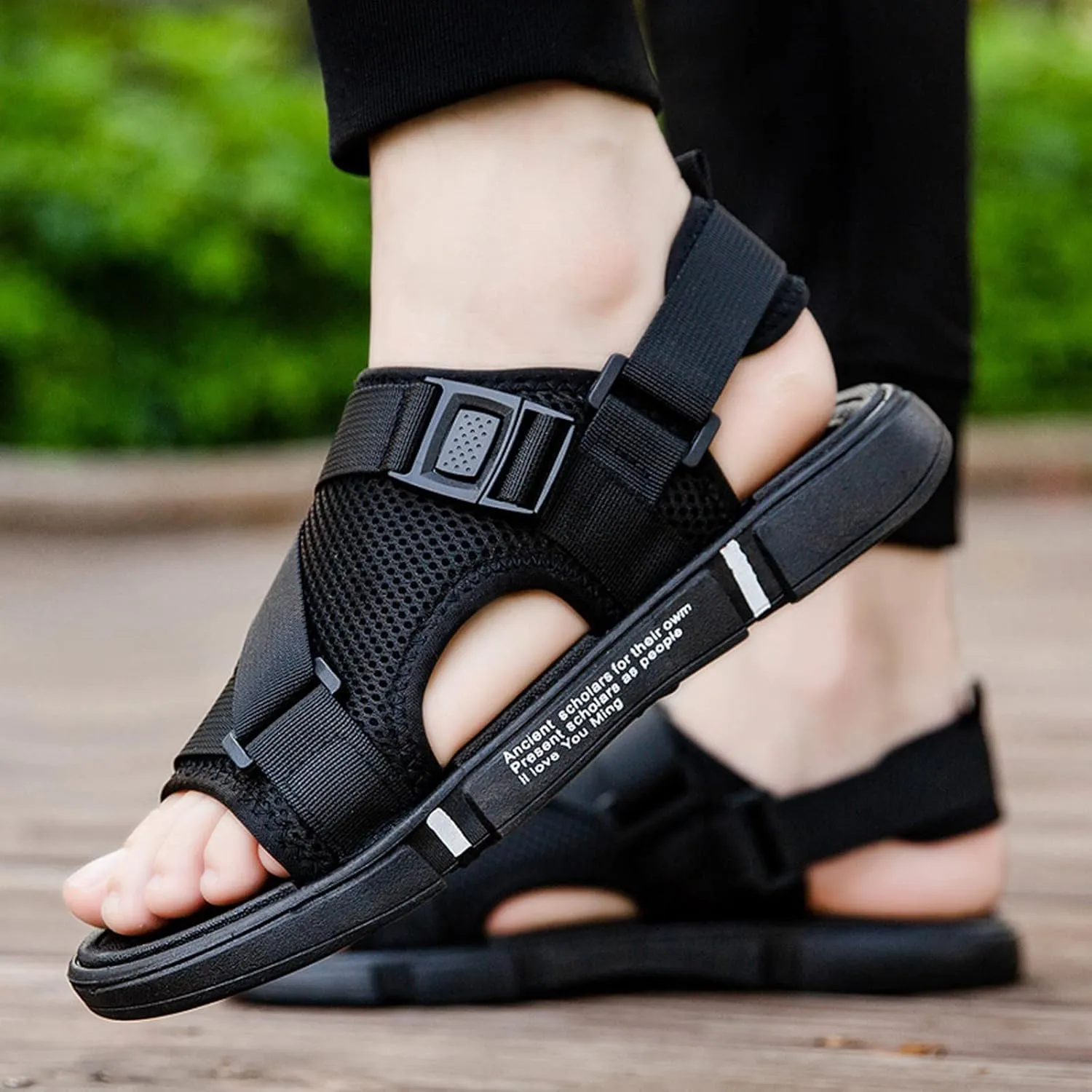 Men Sports Sandals Fashion Solid Color Hollow Out Casual Breathable Slippers Shoes Comfort Sandals