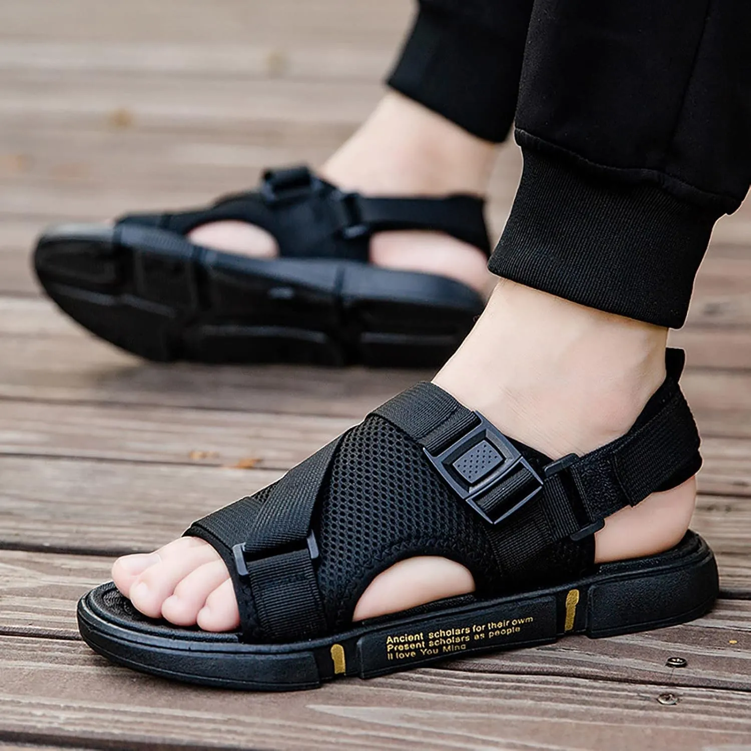 Men Sports Sandals Fashion Solid Color Hollow Out Casual Breathable Slippers Shoes Comfort Sandals