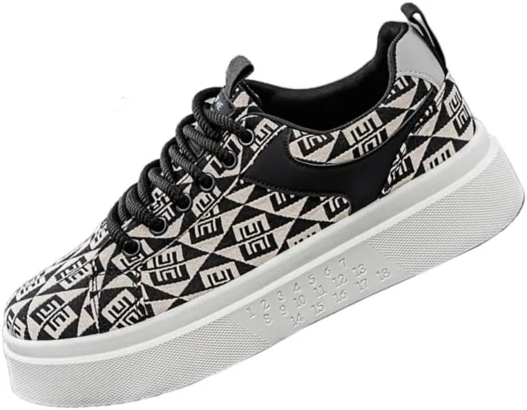 Men'S Skate Shoes - Low-Top Trendy Thick Sole Casual Sneakers, Fashionable Colorful Patterns, Lace-Up, Breathable Fabric Lining, Durable PVC Outsole, EVA Insole, Perfect for Outdoor Activities (Black,6.5)