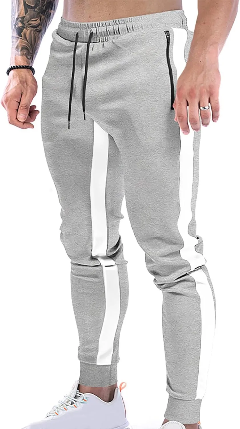 Men's Sweatpants Jogger Track Pants Slim Fit Gym Workout Running Sports Pants with Zipper Pockets