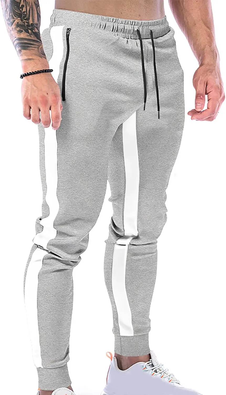 Men's Sweatpants Jogger Track Pants Slim Fit Gym Workout Running Sports Pants with Zipper Pockets