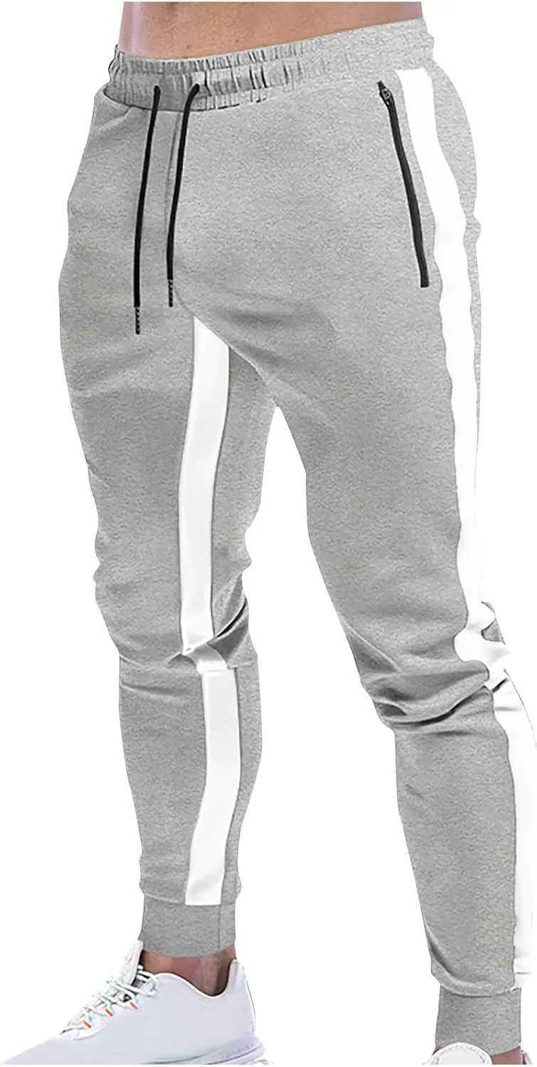 Men's Sweatpants Jogger Track Pants Slim Fit Gym Workout Running Sports Pants with Zipper Pockets