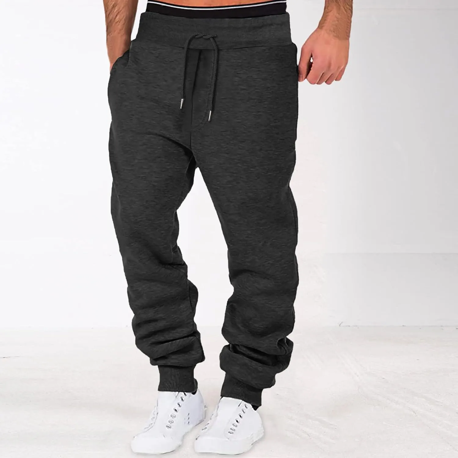 Mens Sweatpants with Pockets Big and Tall Fleece Cargo Sweatpants Men's Jogger Pants Drawstring Gym Running Athletic