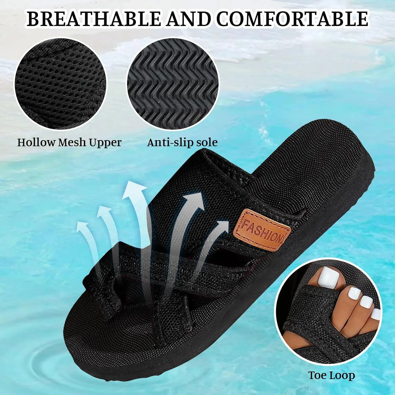Mesh Flip Flops for Women Summer Orthopedic Sandals with Arch Support Breathable Wide Width Sandals Comfortable Beach Shoes
