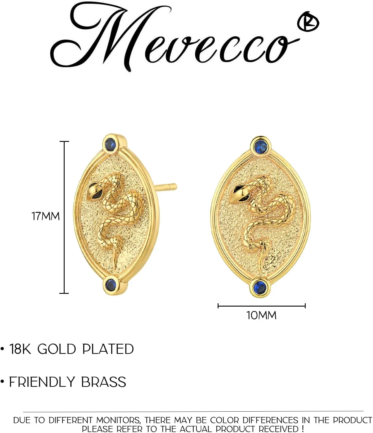 MEVECCO Dainty Snake Earrings Studs for Women - 18K Gold Plated Boho Small Tiny Minimalist Stud Earrings