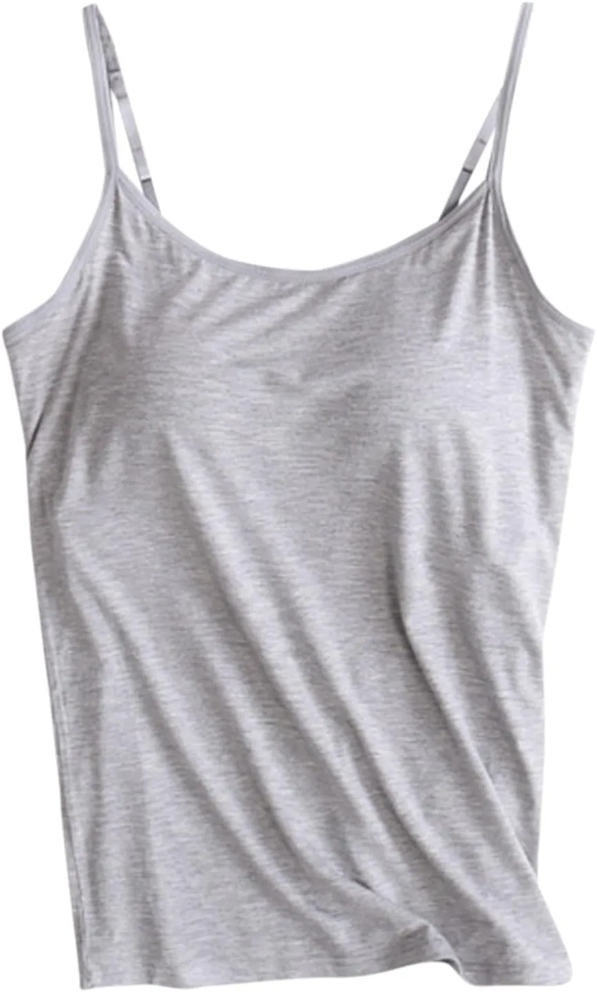 Modal Camisoles with Built in Bra Tank Top with Built in Bra for Women Spaghetti Strap Tanks Top without Steel Camis